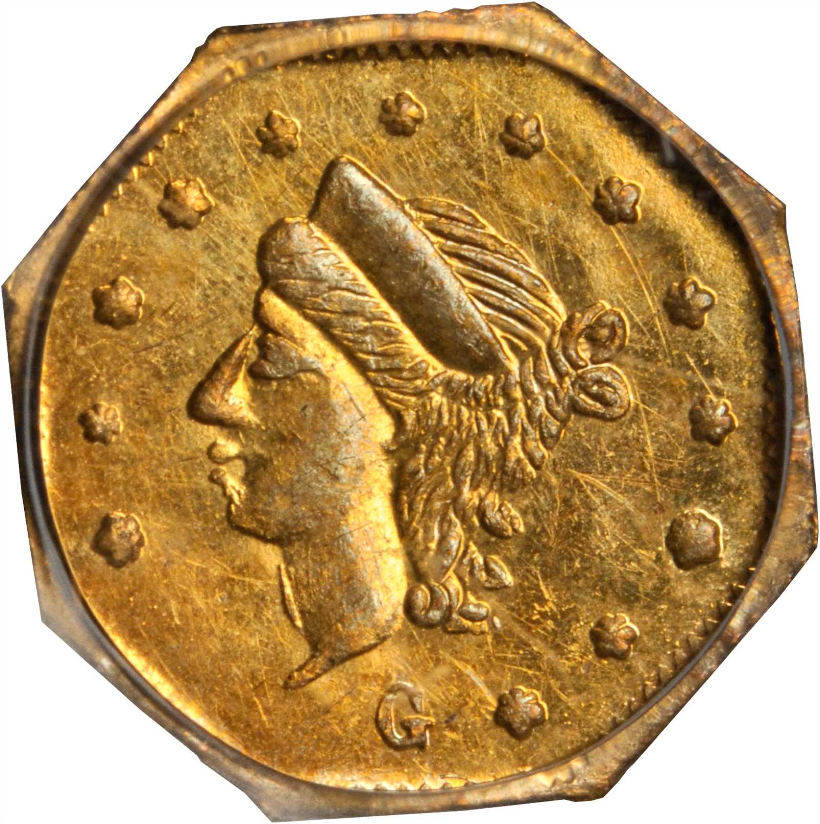 image for: 1869-G Octagonal 25 Cents. BG-751. Rarity-4+. Liberty Head. MS-63 (PCGS).