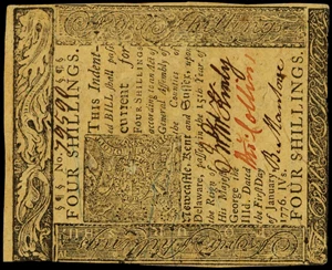 image for: DE-76. Delaware. January 1, 1776. 4 Shillings. PCGS New 62 PPQ.