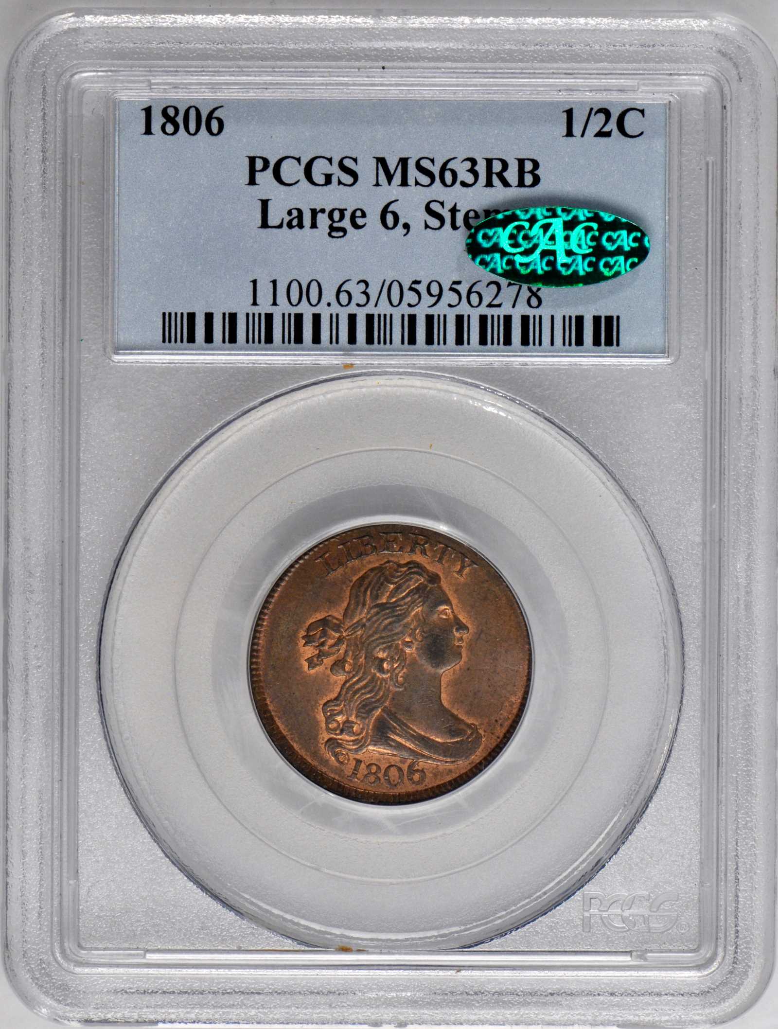 1806 1/2c Large 6, Stems MS RB MS63 RB thumbnail 20