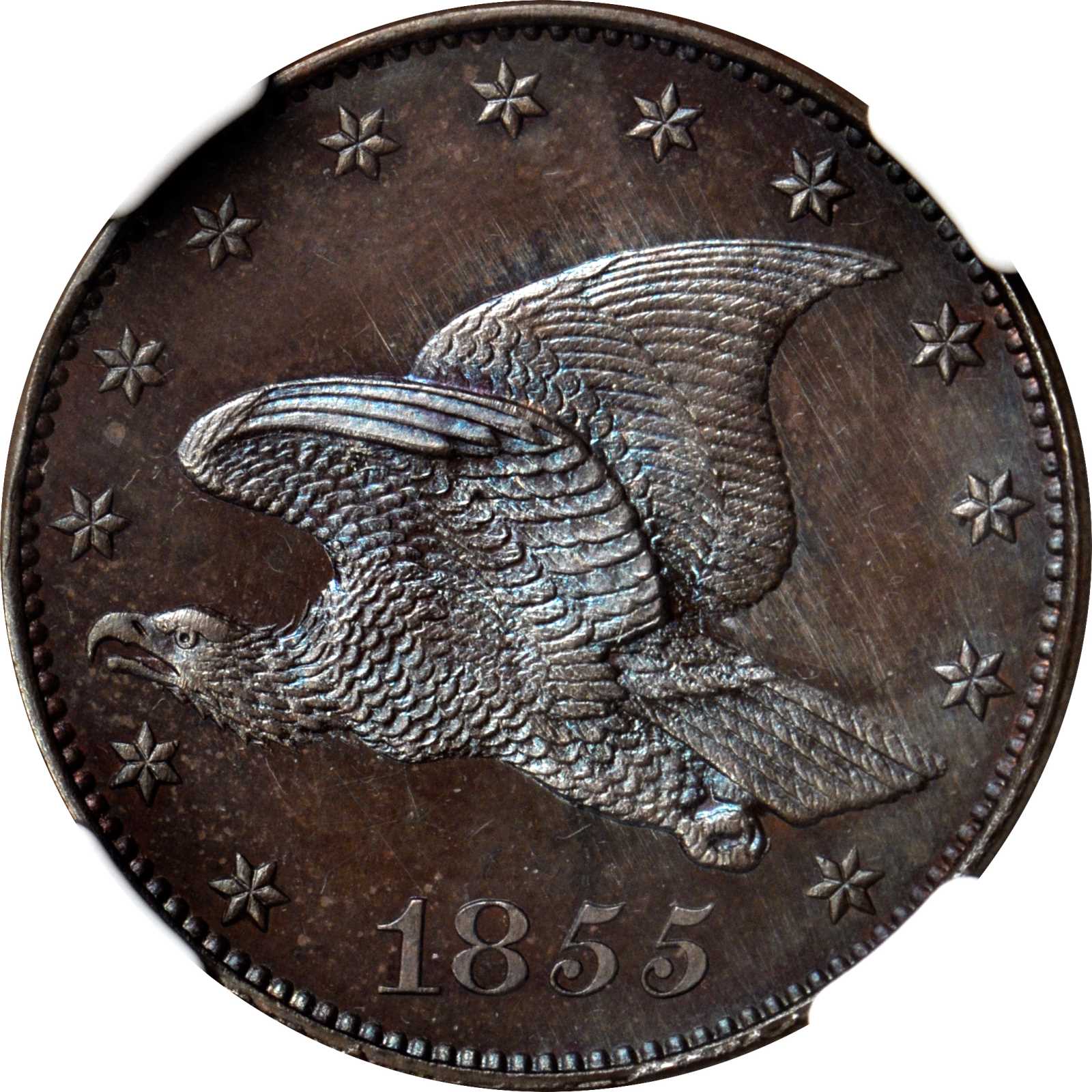 image for: 1855 Pattern Flying Eagle Cent. Judd-173, Pollock-198. Rarity-7-. Bronze. Plain Edge. Proof-67 BN (NGC).