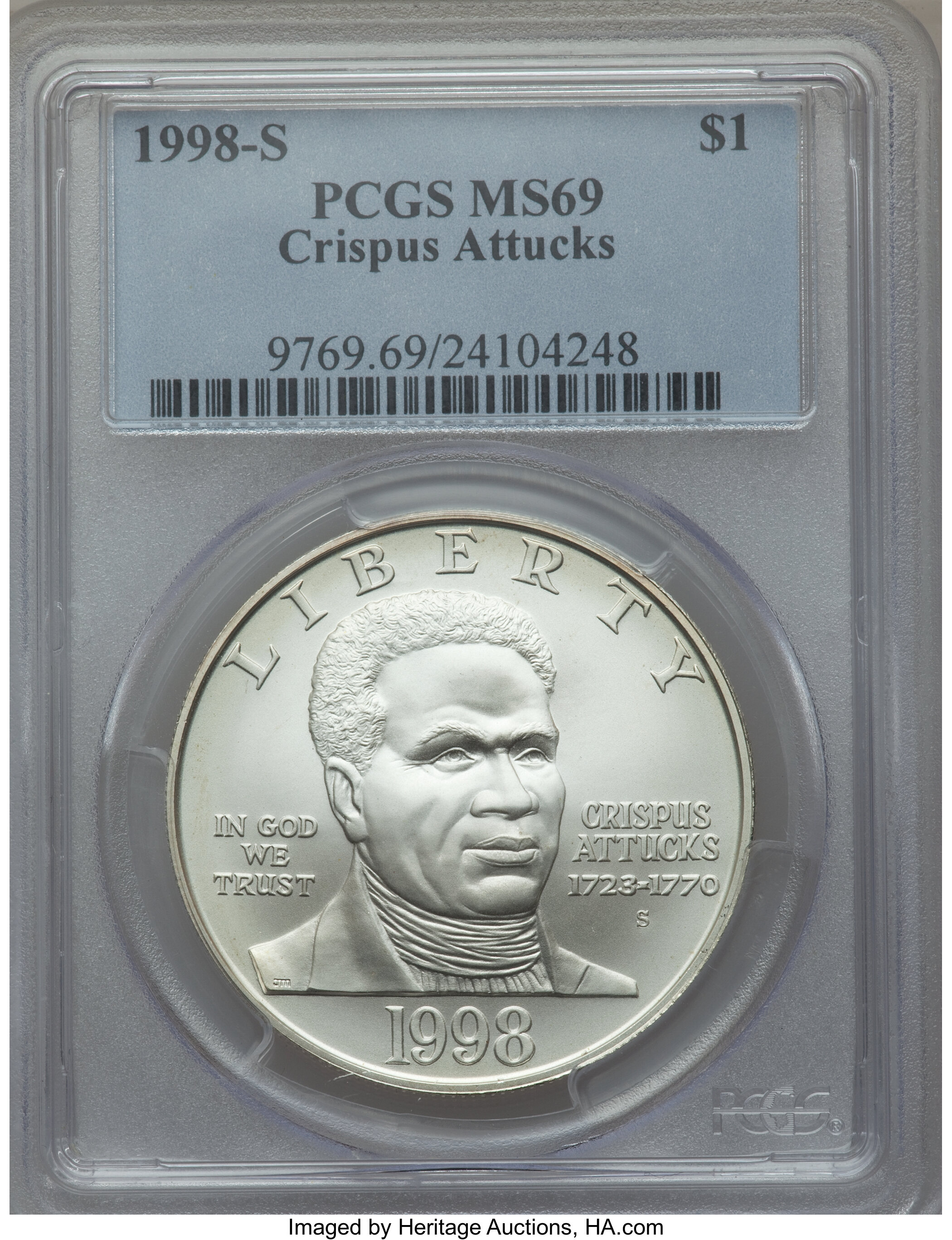 1998-S S$1 Black Revolutionary War Patriots, Crispus Attucks PR DCAM PR69 DCAM thumbnail 6