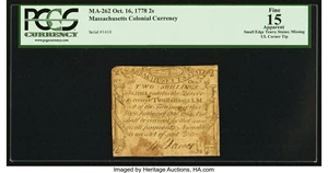 image for: Massachusetts October 16, 1778 2s PCGS Apparent Fine 15....