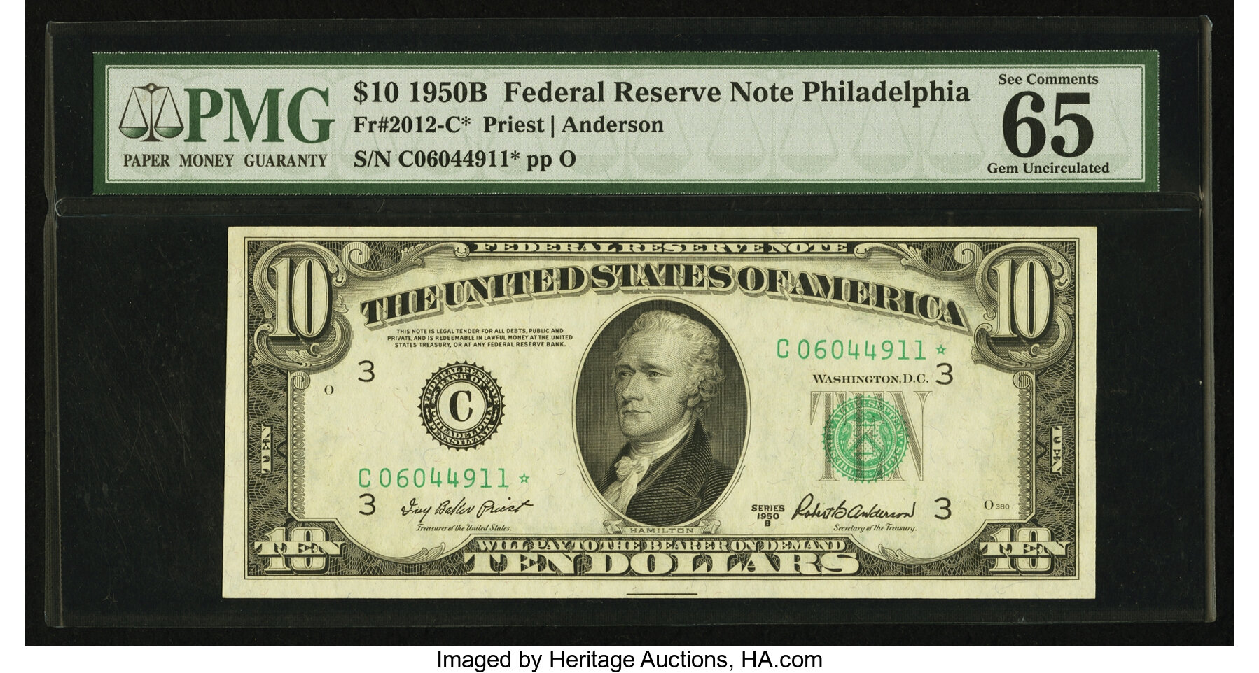 image for: Fr. 2012-C* $10 1950B Federal Reserve Star Note. PMG Gem Uncirculated 65....