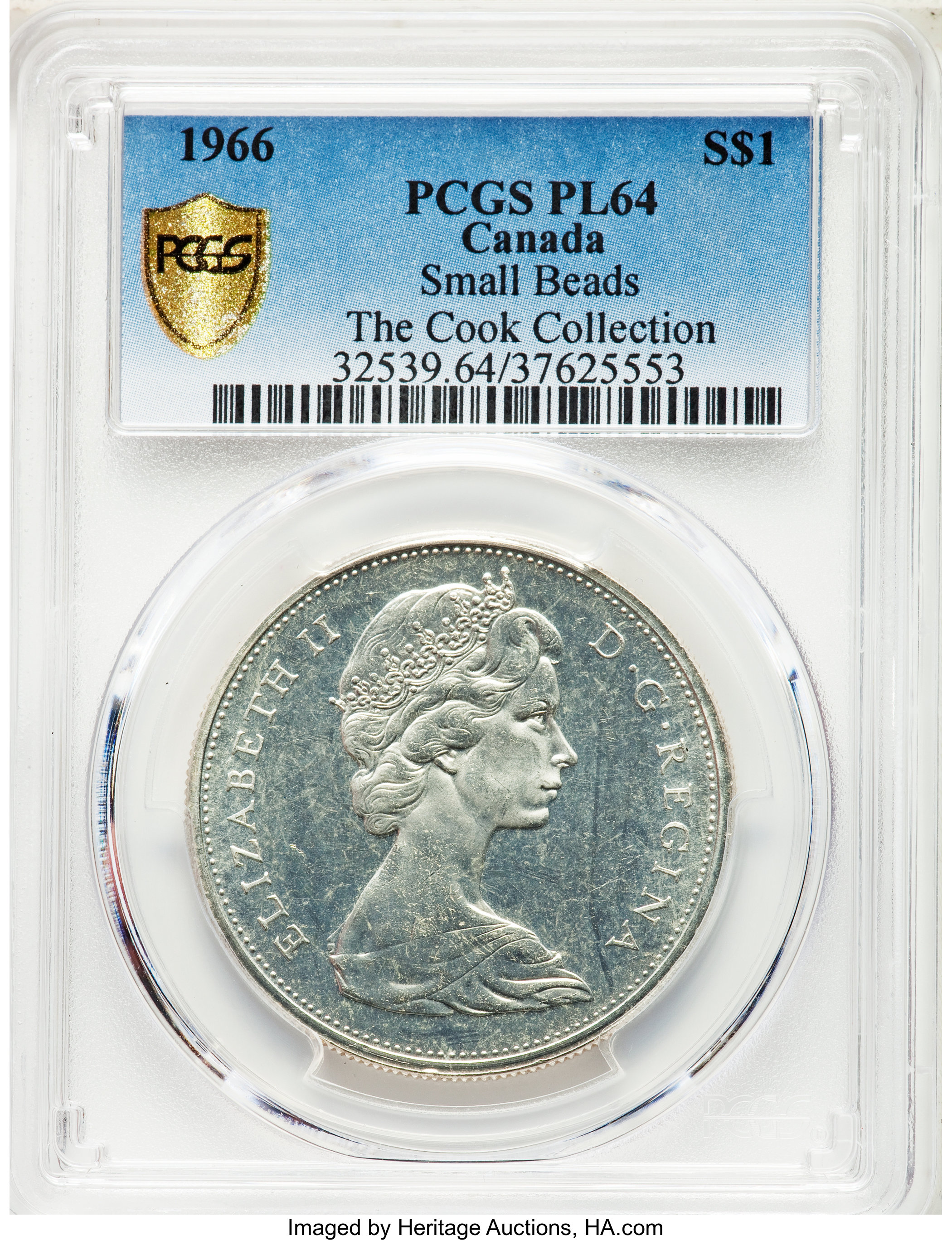 image for: Elizabeth II Prooflike "Small Beads" Dollar 1966 PL64 PCGS