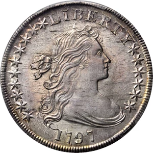 image for: 1797 Draped Bust Silver Dollar. BB-71, B-3. Rarity-3. Stars 10x6. MS-64 (PCGS). Secure Holder.