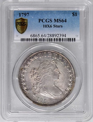 image for: 1797 Draped Bust Silver Dollar. BB-71, B-3. Rarity-3. Stars 10x6. MS-64 (PCGS). Secure Holder.