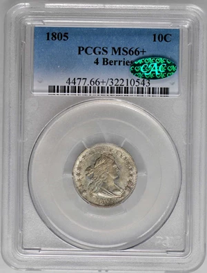 image for: 1805 Draped Bust Dime. JR-2. Rarity-2. 4 Berries. MS-66+ (PCGS). CAC.