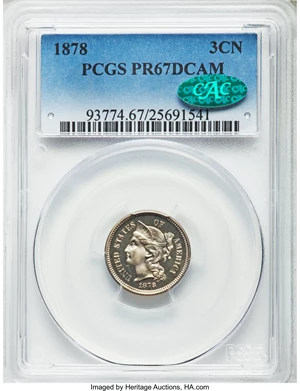 image for: 1878 3CN PR67 Deep Cameo PCGS. CAC....