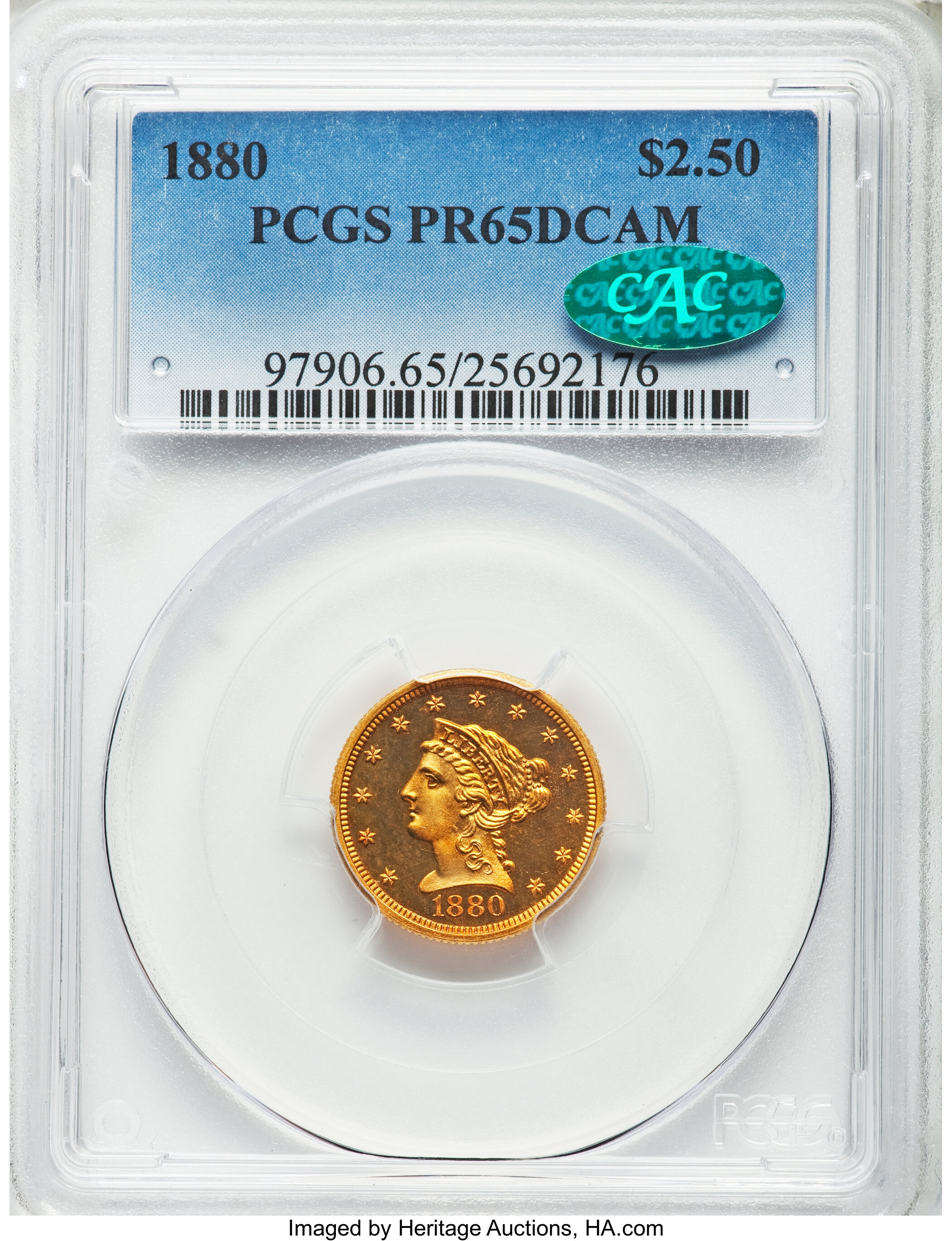 image for: 1880 $2 1/2 PR65 Deep Cameo PCGS. CAC....