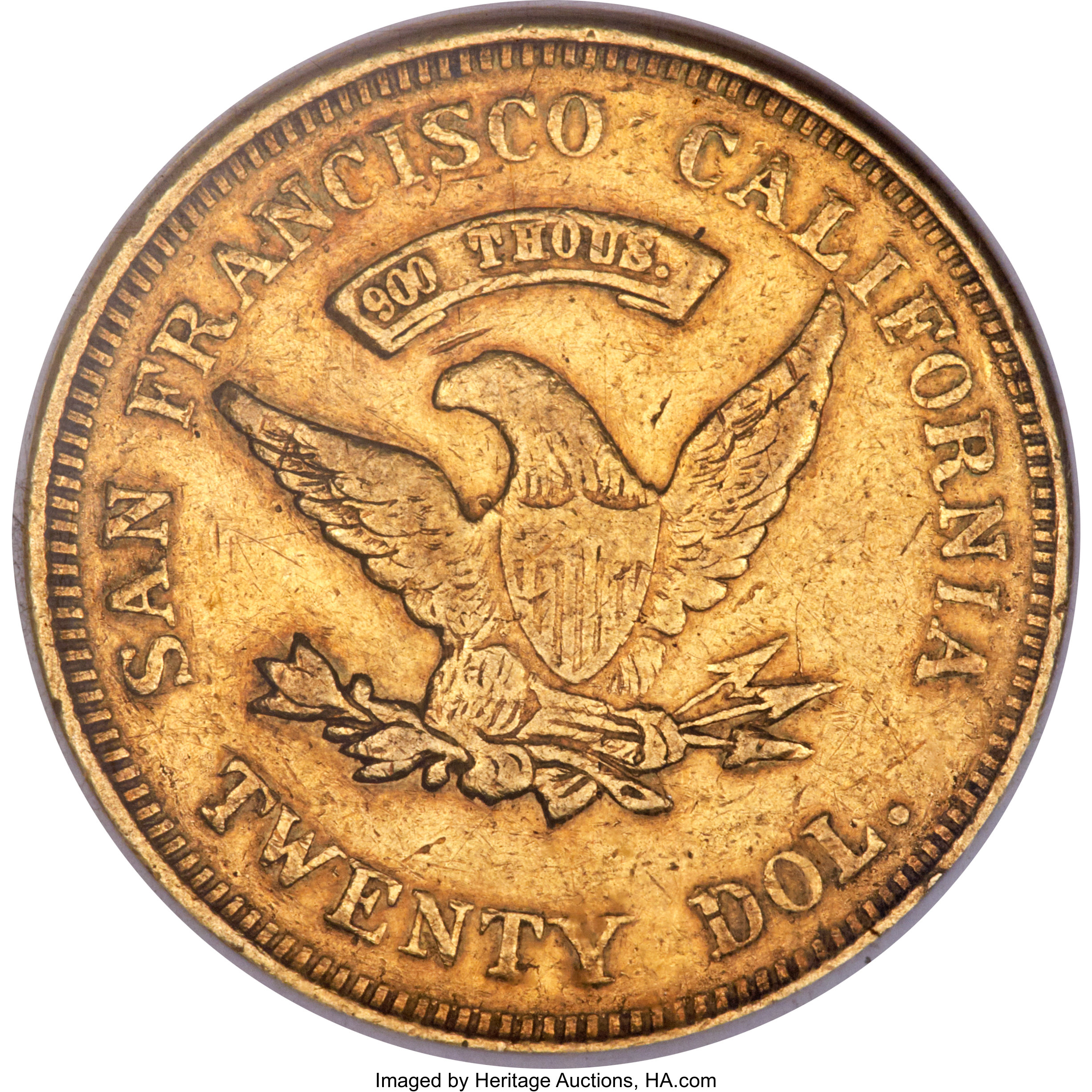 image for: 1855 $20 Wass Molitor Twenty Dollar, Small Head, K-7, High R.5, AU53 NGC....