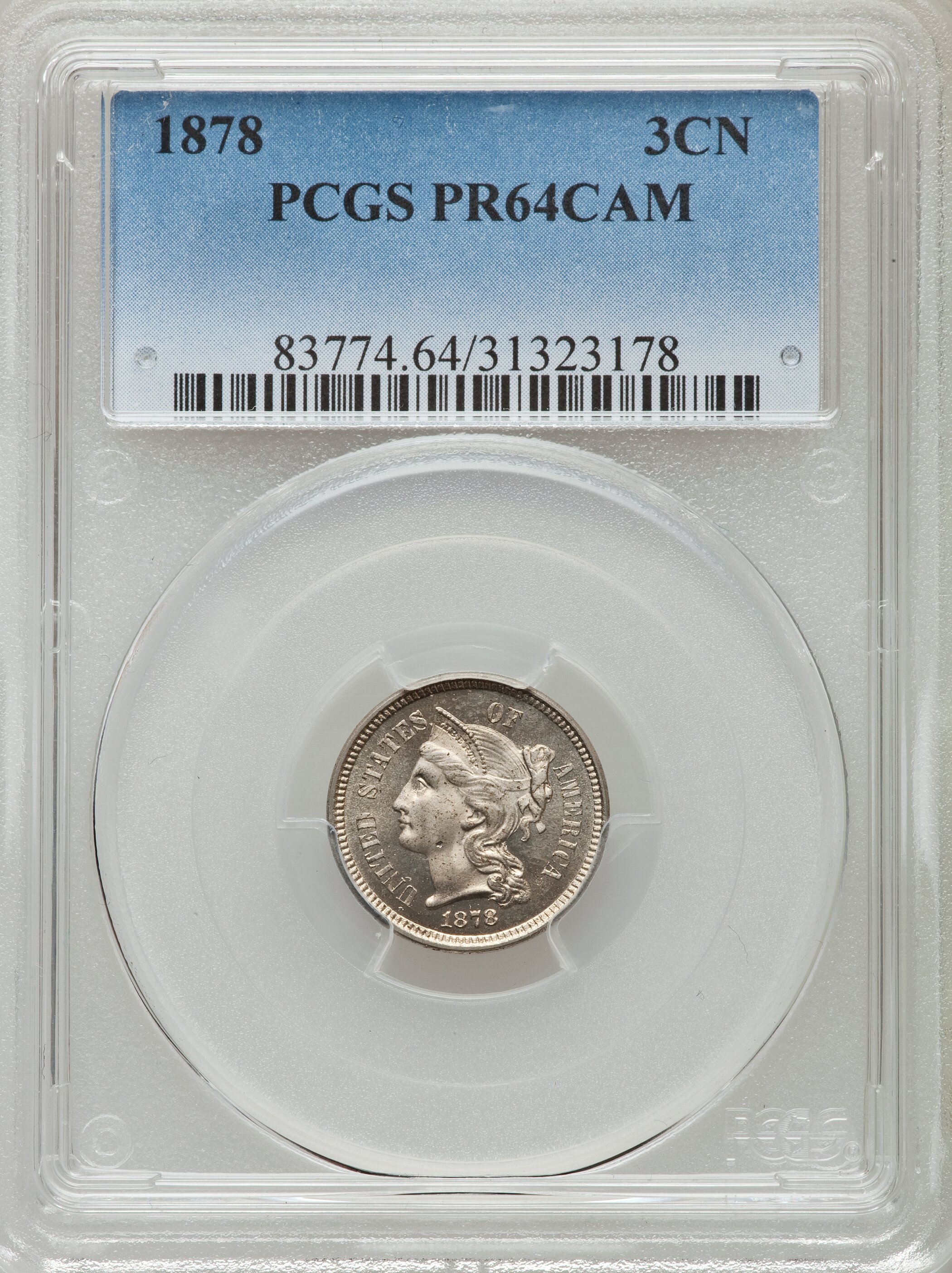 1878 3CN PR64 Cameo PCGS. PCGS Population (21/161). NGC Census: (16/137). ...