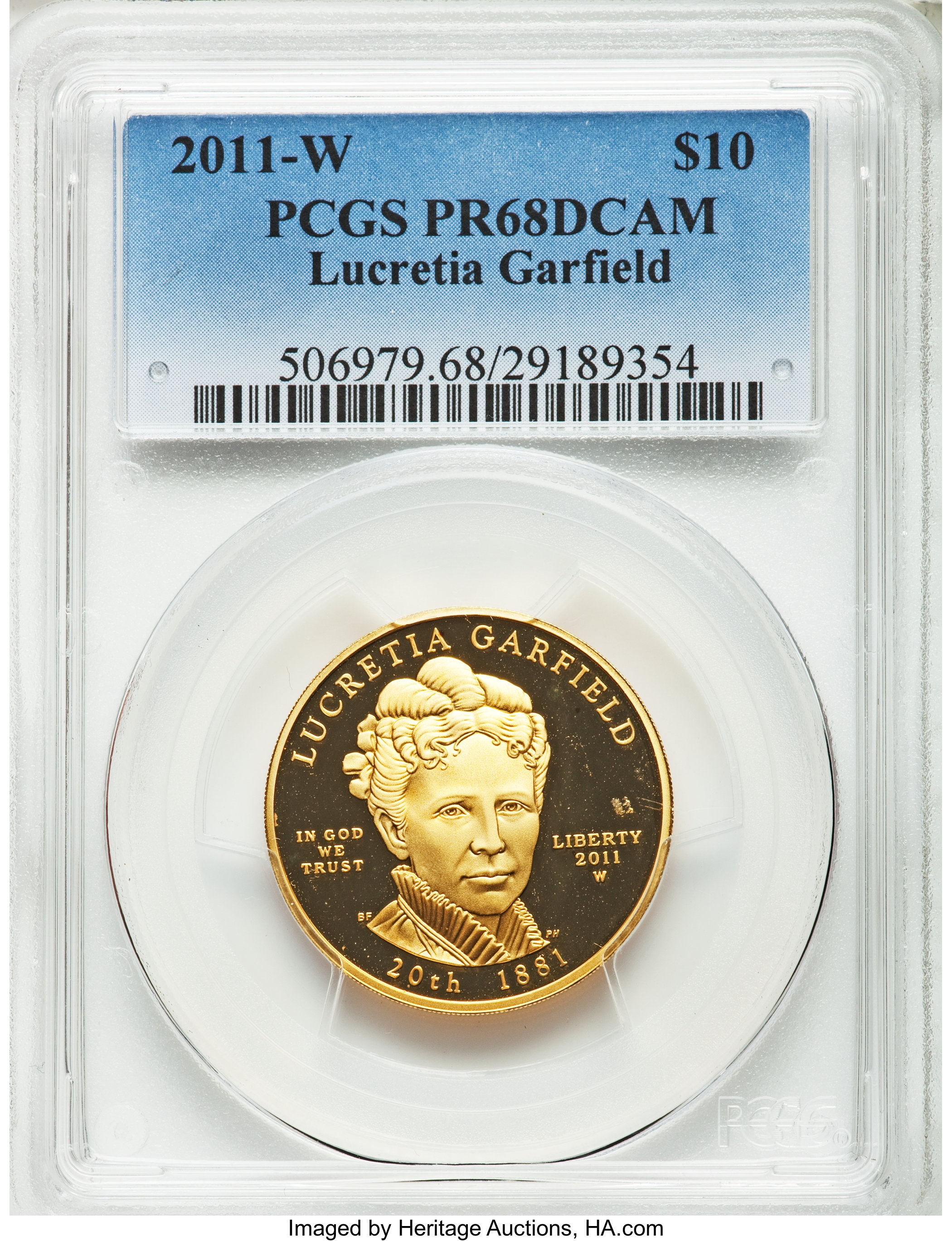 image for: 2011-W $10 Lucretia Garfield Half-Ounce Gold PR68 Deep Cameo PCGS. PCGS Population (3/232). NGC Census: (0/0).  Numismedia ...