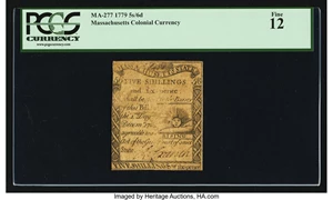 image for: Massachusetts 1779 5s 6d PCGS Fine 12....