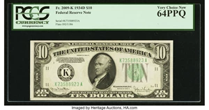 image for: Fr. 2009-K $10 1934D Federal Reserve Note. PCGS Very Choice New 64PPQ....