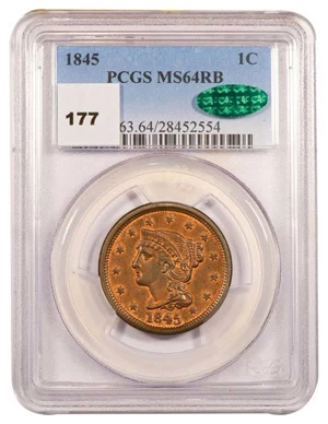 image for: 1C 1845 PCGS MS64RB CAC