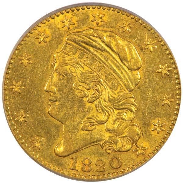 image for: $5 1820 SQUARE BASE 2 PCGS AU50 CAC