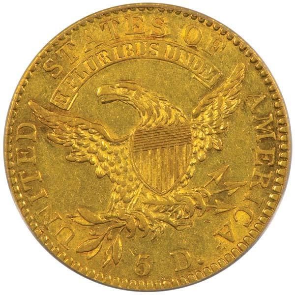 image for: $5 1820 SQUARE BASE 2 PCGS AU50 CAC