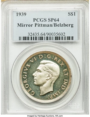 image for: George VI Mirror Specimen Dollar 1939 SP64 PCGS