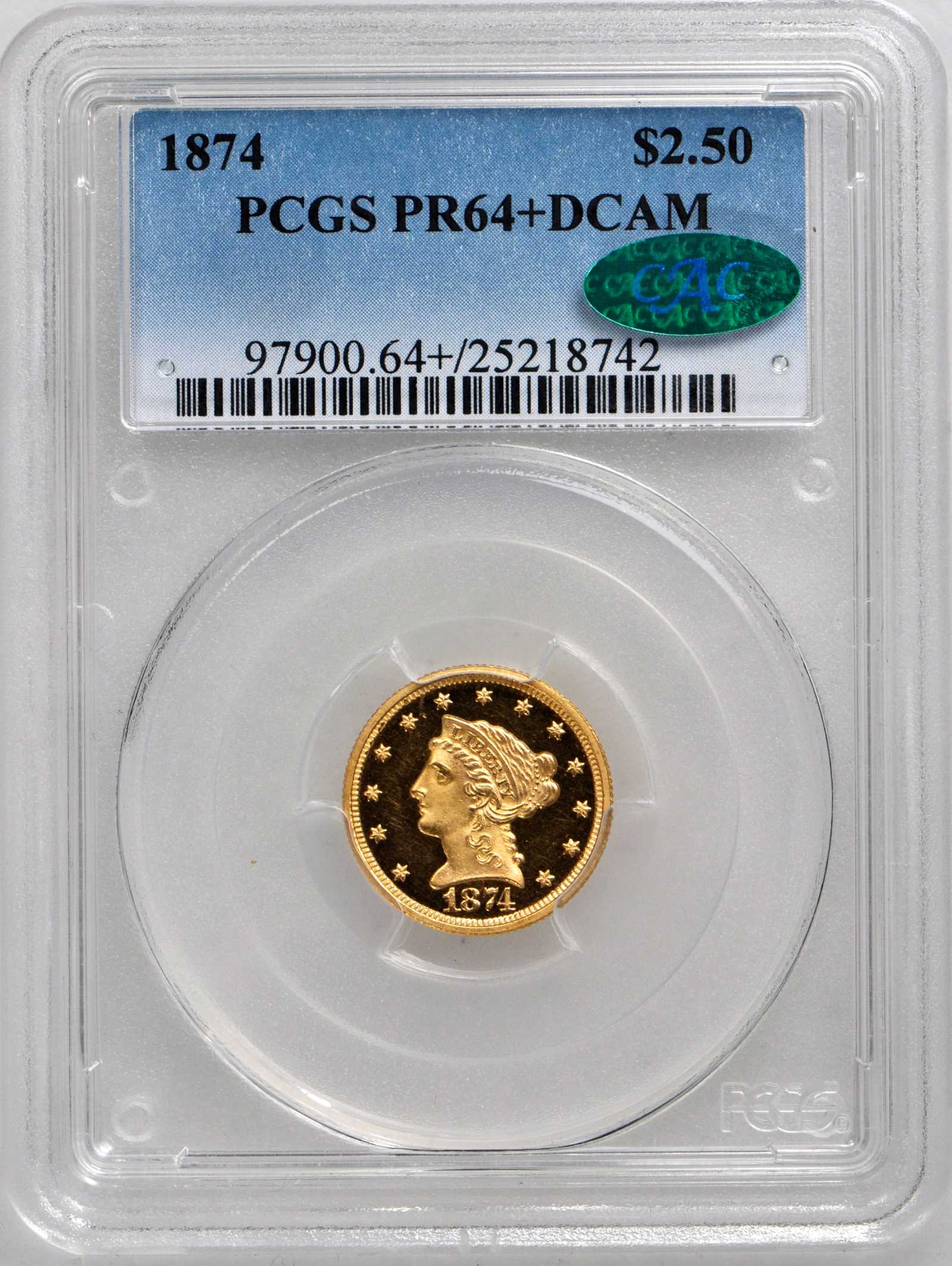 image for: 1874 Liberty Quarter Eagle. Proof-64+ Deep Cameo (PCGS). CAC.
