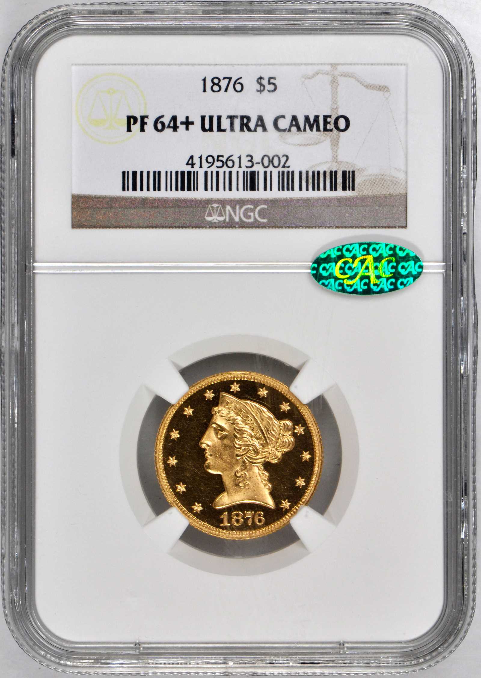 image for: 1876 Liberty Half Eagle. Proof-64+ Ultra Cameo (NGC). CAC.