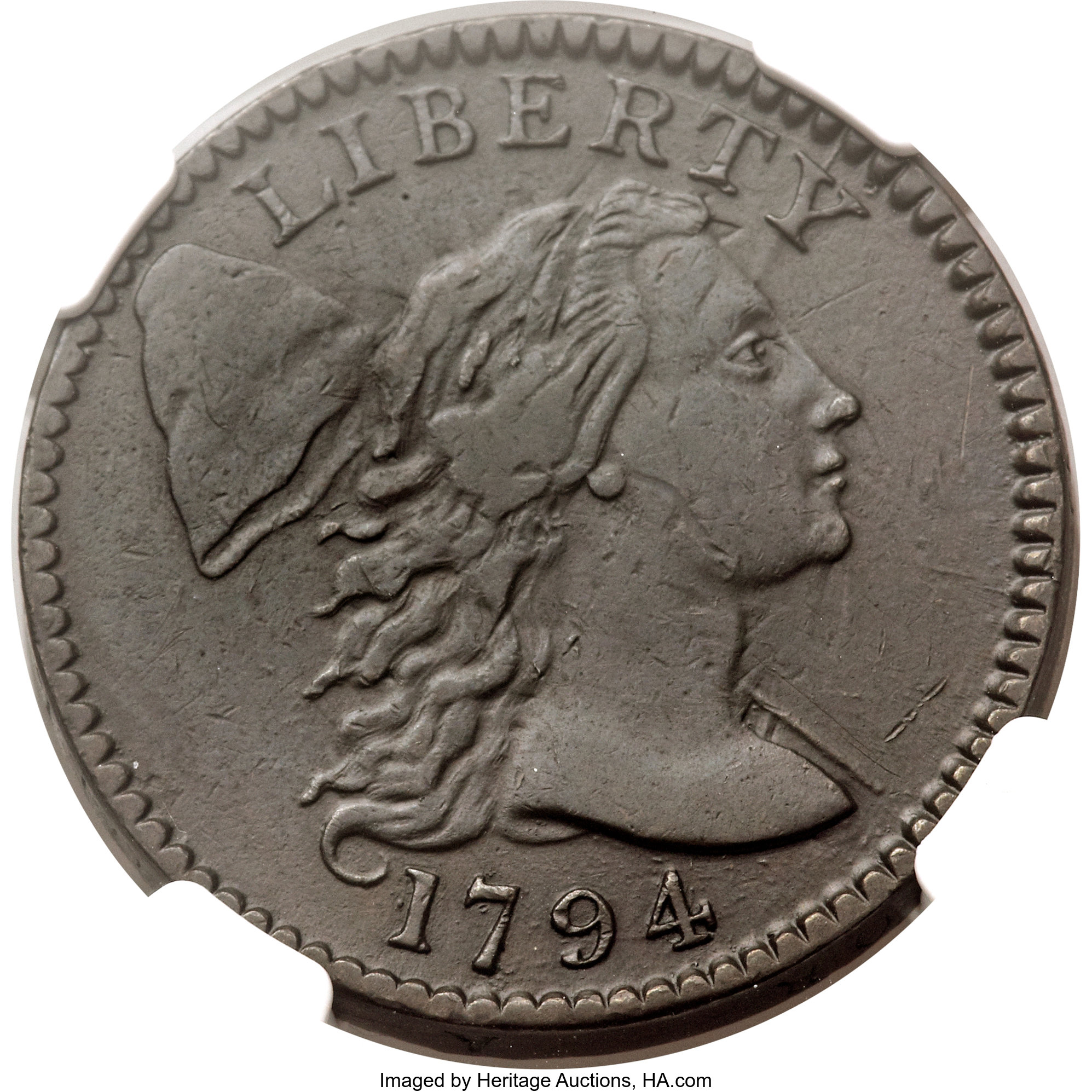 image for: 1794 1C Head of 1795, S-67, B-59, R.3, XF40 NGC. Our EAC Grade VF25....