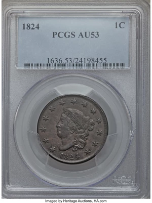 image for: 1824 1C N-2, R.2, AU53 PCGS....
