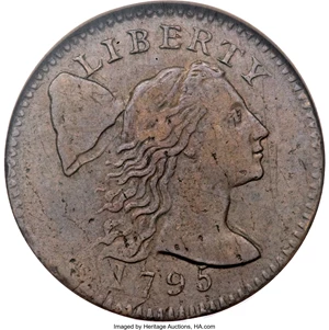image for: 1795 1C Plain Edge, S-77, B-6, R.3, AU53 NGC....