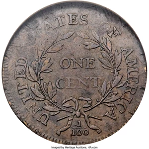 image for: 1795 1C Plain Edge, S-77, B-6, R.3, AU53 NGC....