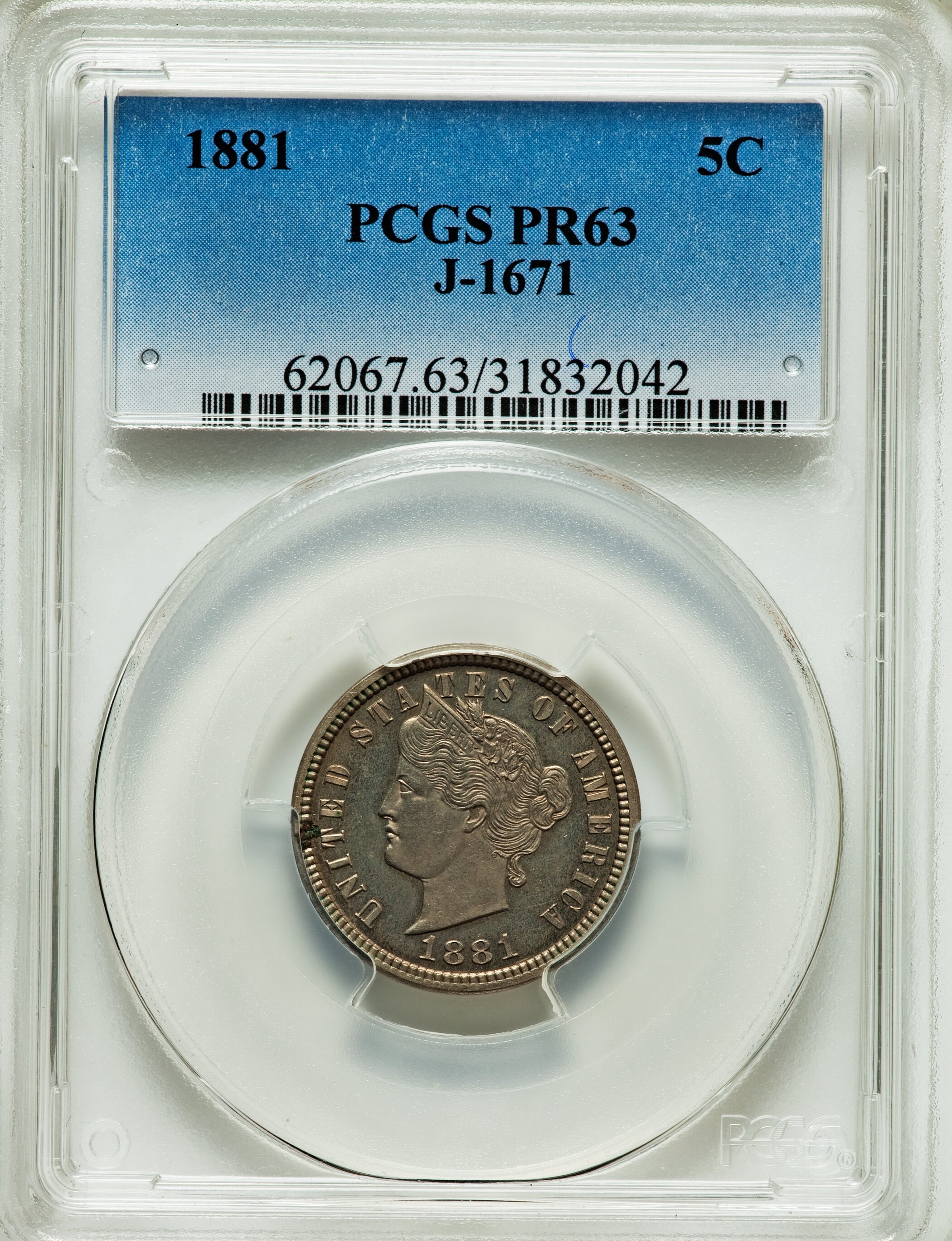 image for: 1881 5C Liberty Head Five Cents, Judd-1671, Pollock-1872, High R.6, PR63 PCGS....