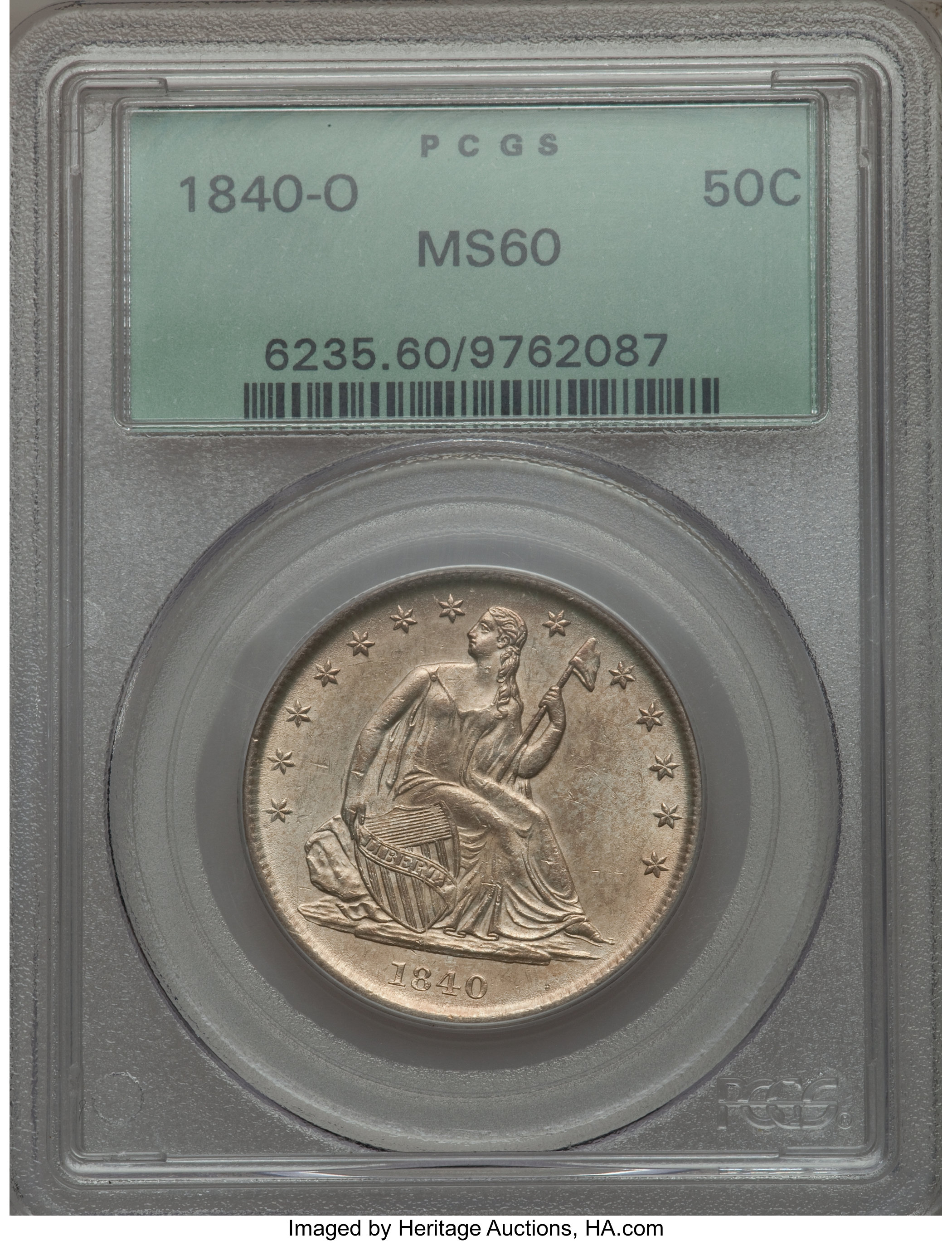 1840-O 50C MS60 PCGS. PCGS Population (2/24). NGC Census: (0/33). Mintage: 855,100. Numismedia Wsl. Price for problem free ...