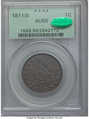 image for: 1811/0 1C S-286, B-2, R.3, AU55 PCGS. CAC. Our EAC Grade AU50....