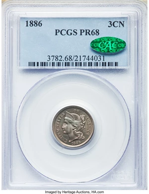 image for: 1886 3CN PR68 PCGS. CAC....