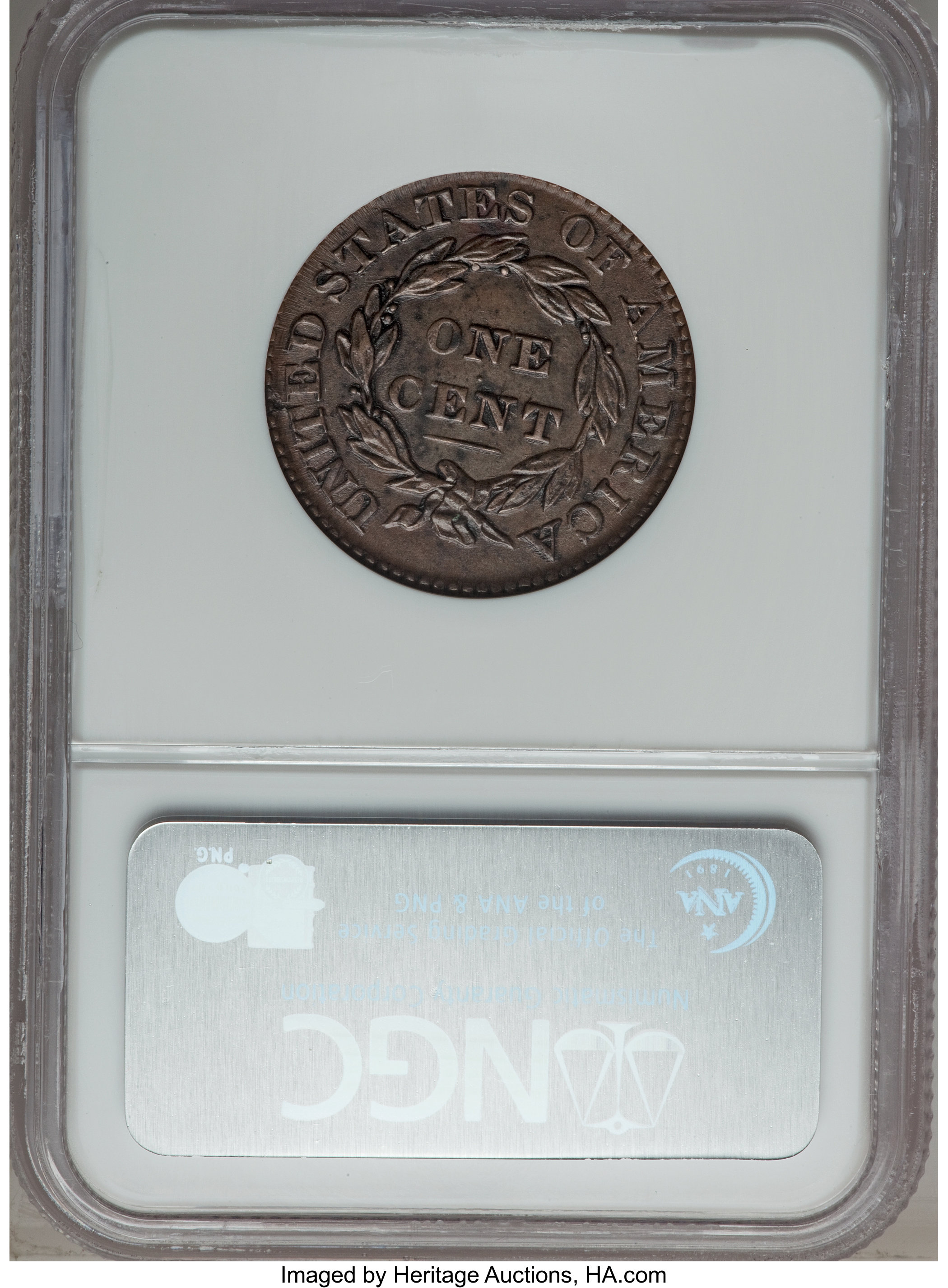 image for: 1830 1C Large Letters, N-1, R.1, AU55 NGC. NGC Census: (3/11). PCGS Population (0/4). Mintage: 1,711,500. ...