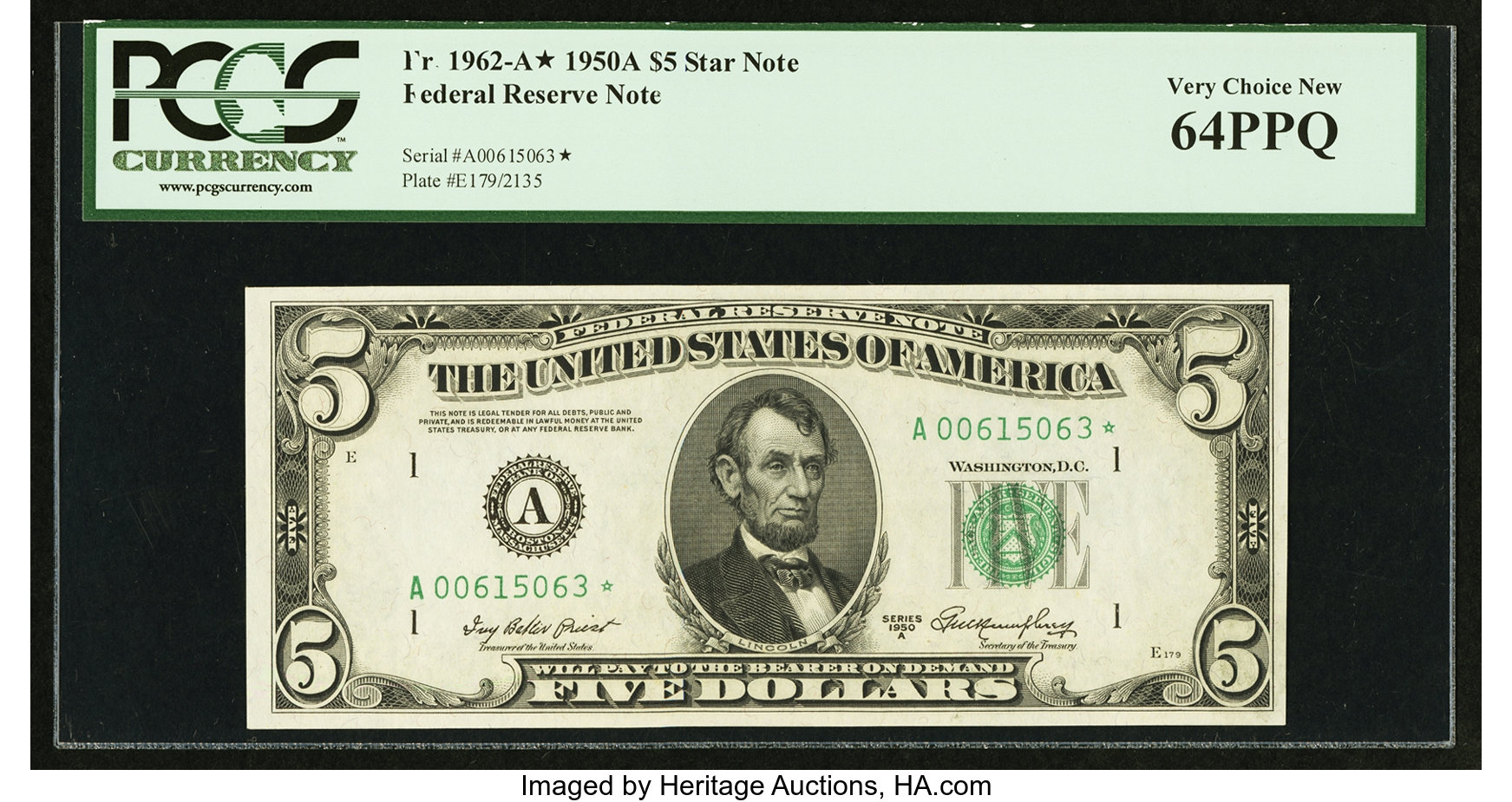 image for: Fr. 1962-A* $5 1950A Federal Reserve Star Note. PCGS Very Choice New 64PPQ....