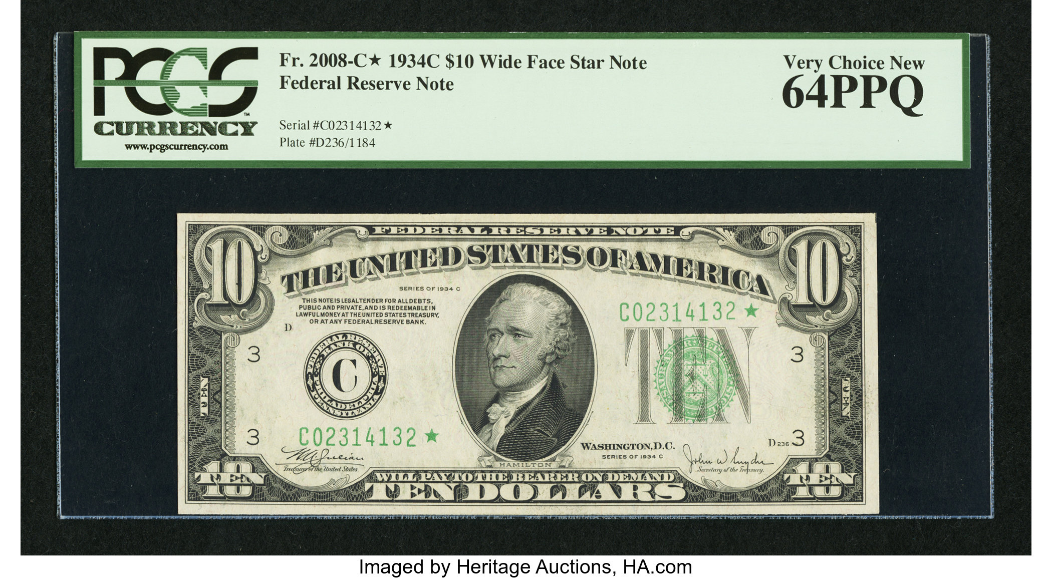 image for: Fr. 2008-C* $10 1934C Wide Federal Reserve Star Note. PCGS Very Choice New 64PPQ....