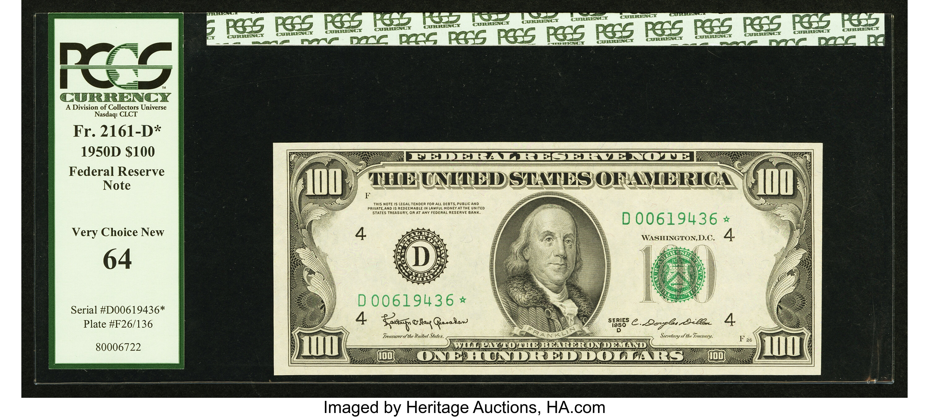 image for: Fr. 2161-D* $100 1950D Federal Reserve Star Note. PCGS Very Choice New 64....