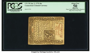 image for: Uncancelled Connecticut January 2, 1775 40s PCGS Apparent About New 50....