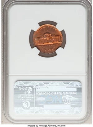 image for: 1982-D 5C Jefferson Nickel -- Struck on a 1C Planchet -- MS64 Red and Brown NGC. (3.1 grams). NGC Census: (12/146). PCGS Po...