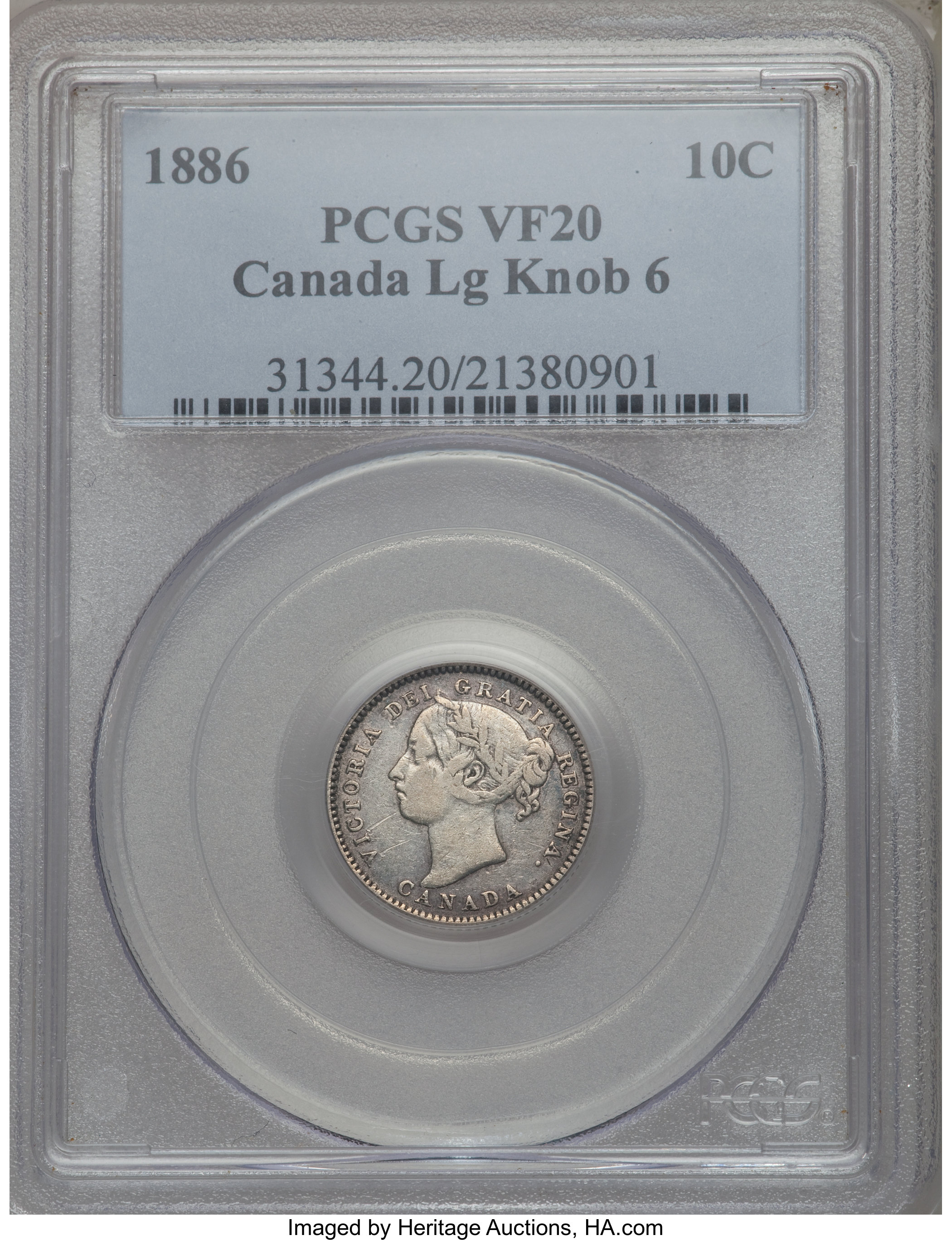 image for: Victoria "Large Knob 6" 10 Cents 1886 VF20 PCGS