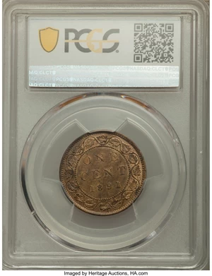 image for: Victoria "Large Date - Large Leaves" Cent 1891 MS63 Red and Brown PCGS