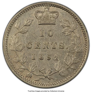 image for: Victoria "Large 9" 10 Cents 1892/1 AU53 PCGS