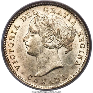 image for: Victoria "Large 9" 10 Cents 1892/1 MS62 PCGS
