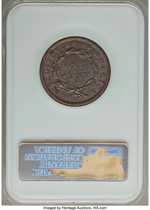 image for: 1839 1C Silly Head, N-9, R.2, MS63 Brown NGC....