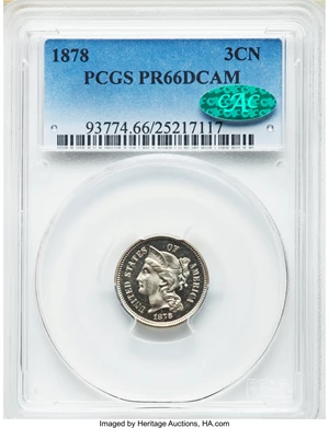 image for: 1878 3CN PR66 Deep Cameo PCGS. CAC....
