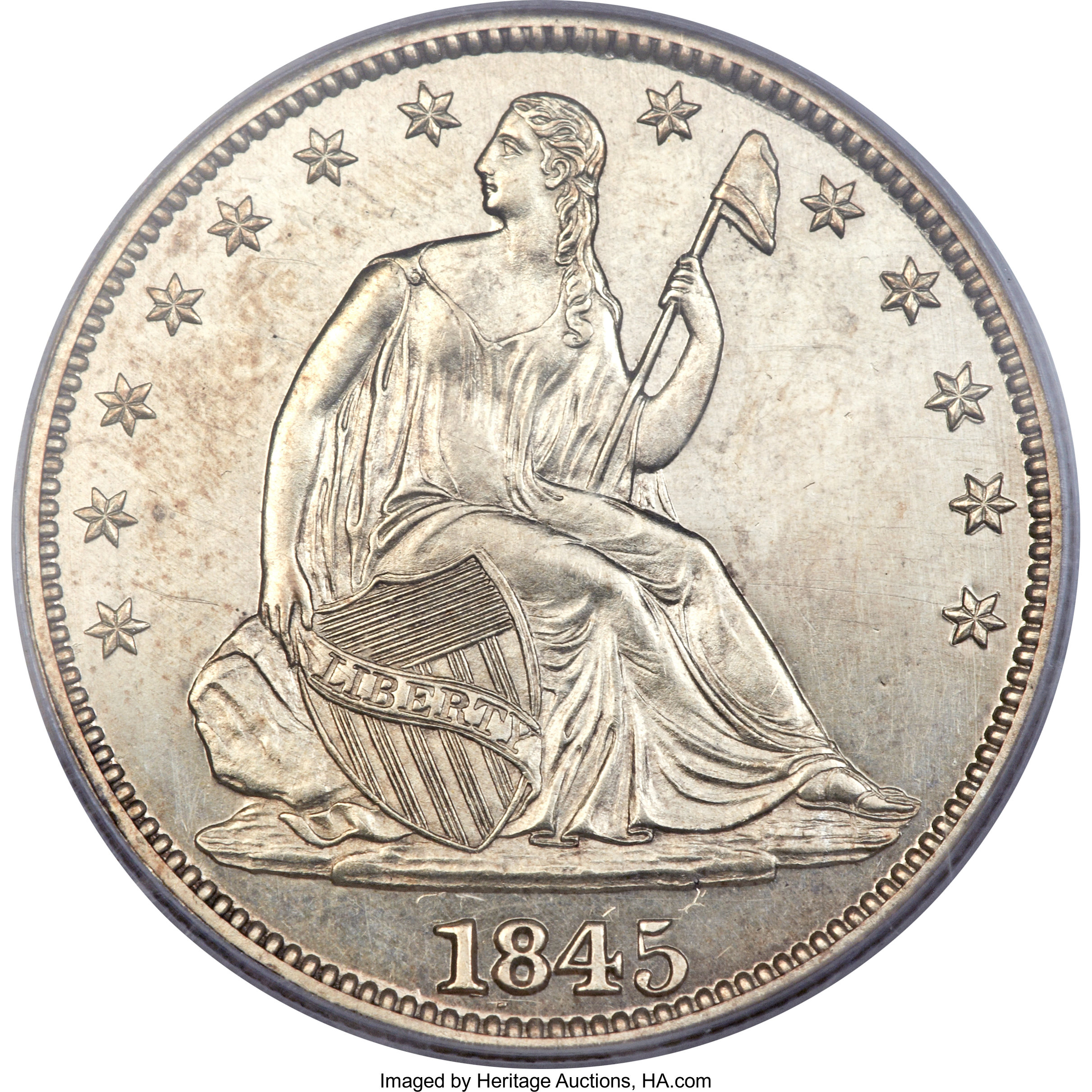 image for: 1845 50C PR63+ PCGS Secure. CAC. WB-101, High R.7 as a Proof....