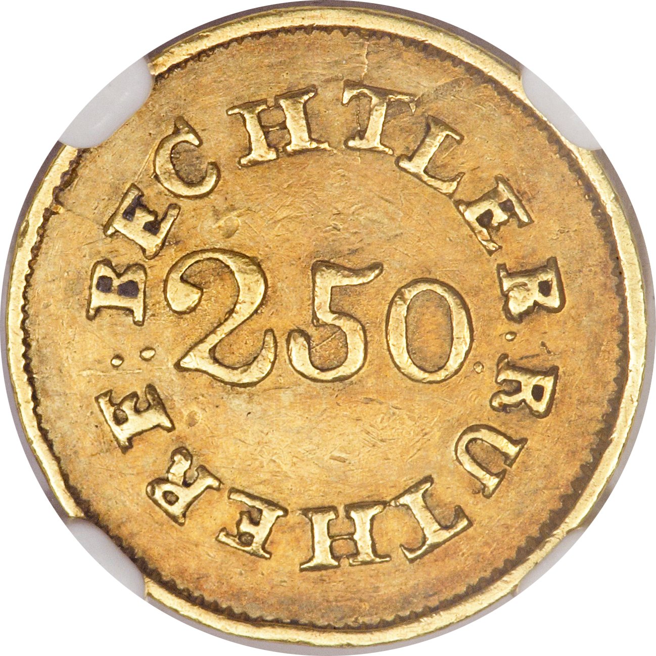 image for: (1837-42) $2 1/2 C. Bechtler Quarter Eagle, 67G. 21C. AU55 NGC. K-10, R.5....