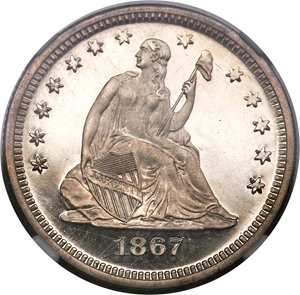 image for: 1867 25C Quarter PR67 ★ Cameo NGC....
