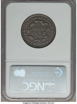 image for: 1839 1C Silly Head, N-4, R.1, XF45 NGC. NGC Census: (1/14). PCGS Population (1/6). Mintage: 3,128,661. ...