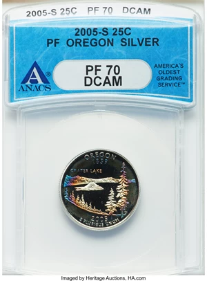 image for: 2005-S 25C Five-Piece Silver Statehood Quarter Set PR70 Deep Cameo ANACS. This set includes: Texas; Oregon; Kansas; Nevad... (Total: 5 coins)
