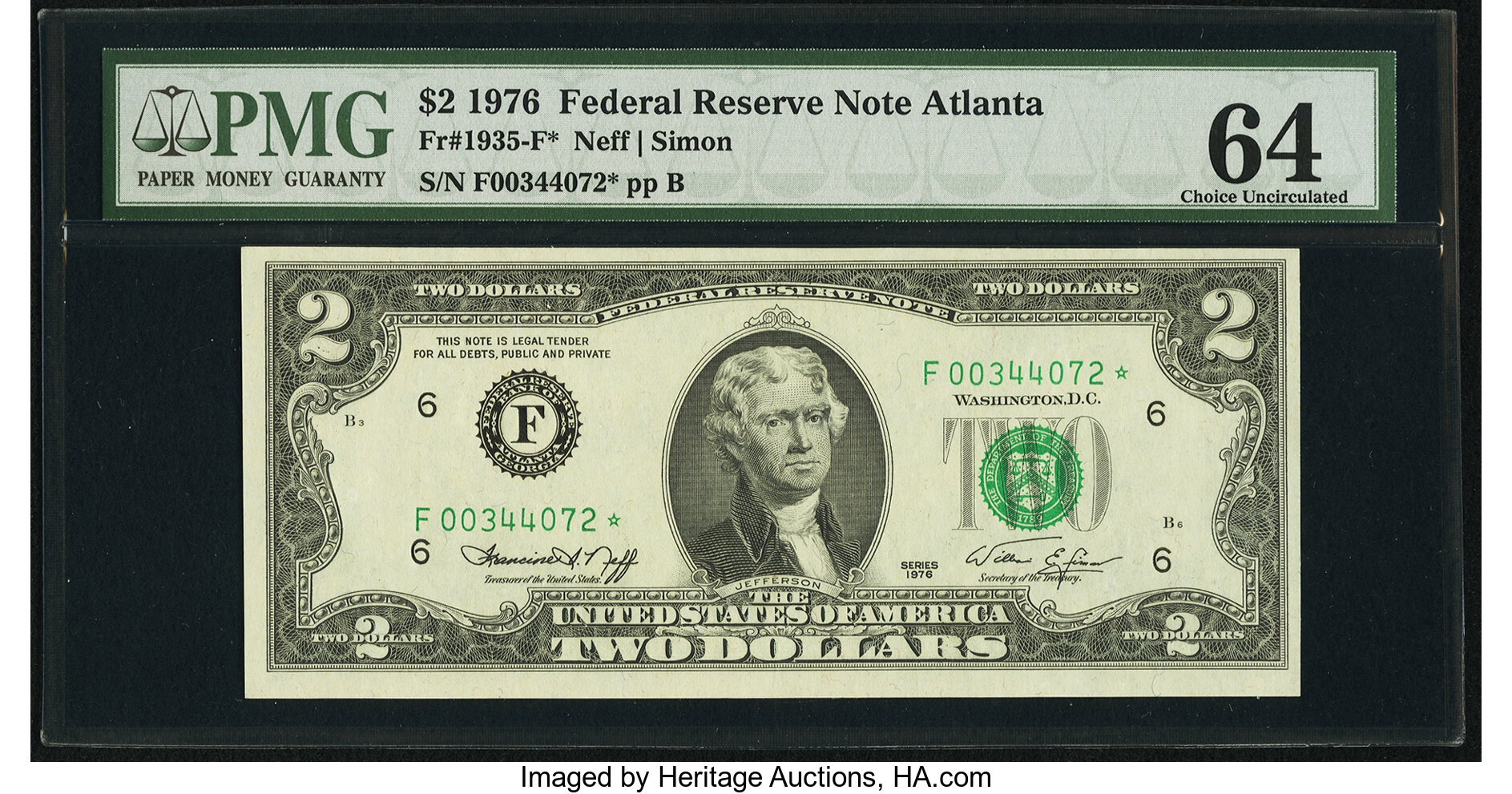 image for: Fr. 1935-F* $2 1976 Federal Reserve Note. PMG Choice Uncirculated 64....